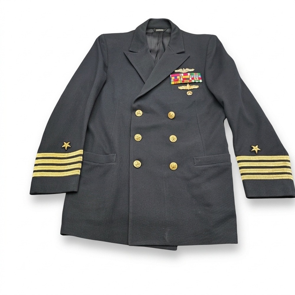 VTG US Navy Captain Dress Uniform Jacket Submarine Surface Warfare Ribbons‎ O6